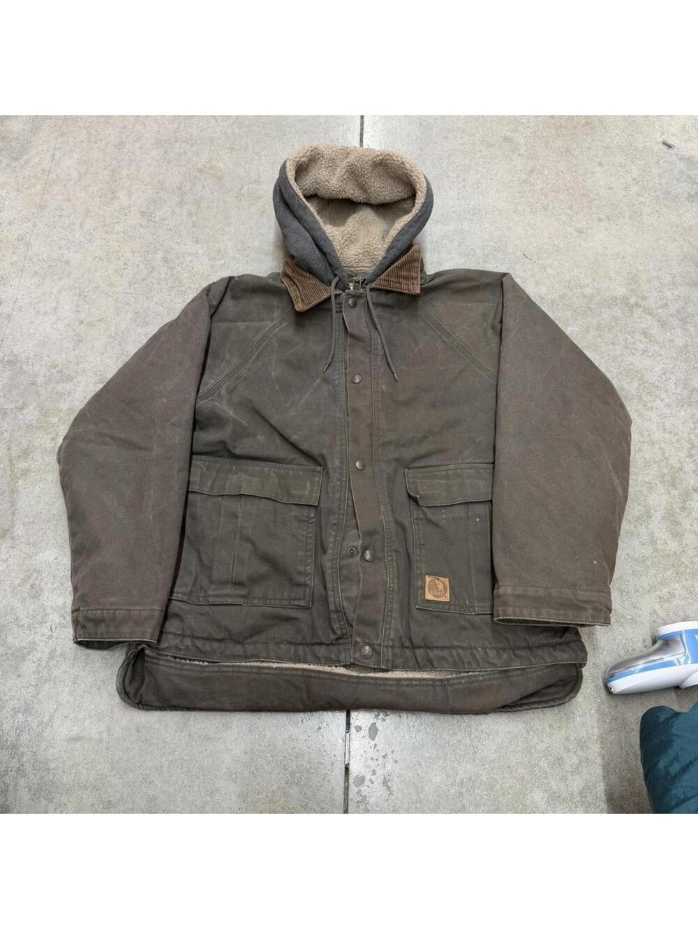 vintage berne olive green sherpa lined carhartt style workwear jacket medium